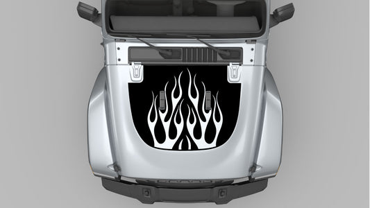 Black Flame Hood Decal on Gray Jeep Wrangler JL