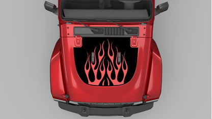 Black Flame Hood Decal on Red Jeep Wrangler JL