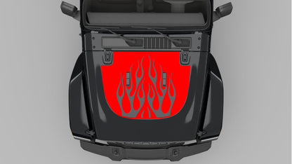 Red Flame Hood Decal on Black Jeep Wrangler JL