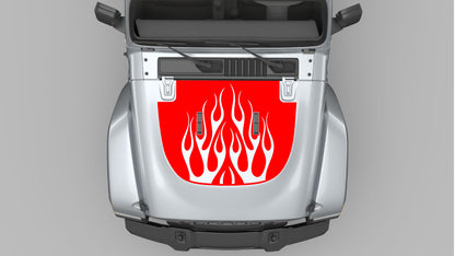 Red Flame Hood Decal on Gray Jeep Wrangler JL
