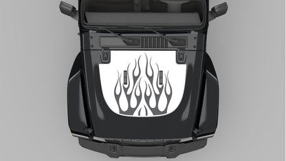 White Flame Hood Decal on Black Jeep Wrangler JL