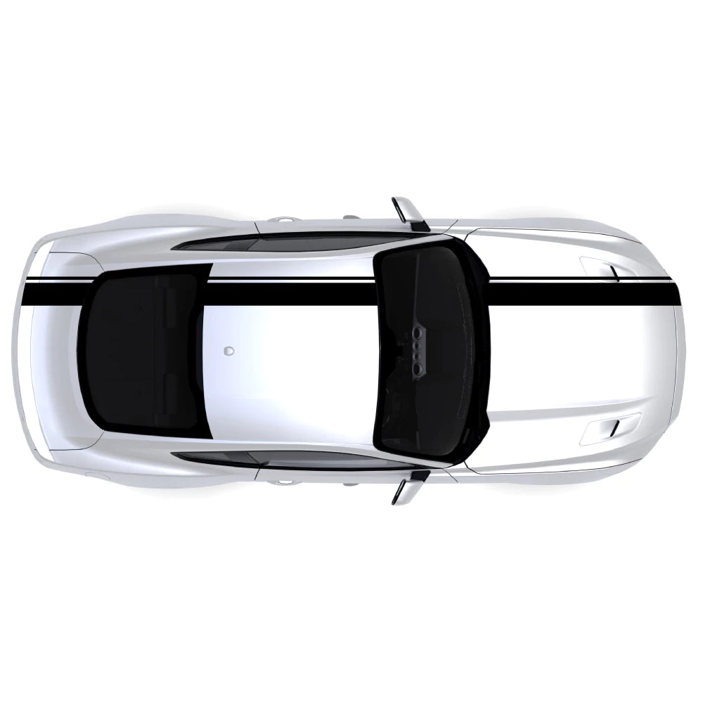 2015-2023 Ford Mustang full body side stripe decal kit in black with pinstripe detail for top body panels