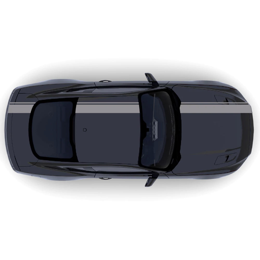 2015-2023 Ford Mustang full body side stripe decal kit in grey with pinstripe detail for top body panels