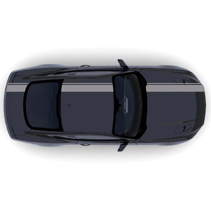 2015-2023 Ford Mustang full body side stripe decal kit in grey with pinstripe detail for top body panels