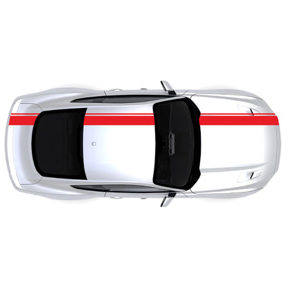 2015-2023 Ford Mustang full body side stripe decal kit in red with pinstripe detail for top body panels