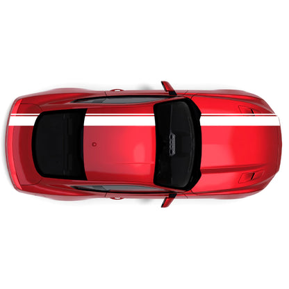 2015-2023 Ford Mustang full body side stripe decal kit in white with pinstripe detail for top body panels