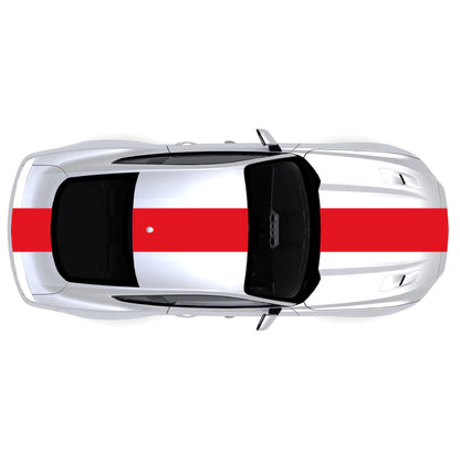 2015-2023 Ford Mustang red single full body center racing stripe decal kit across front bumper, hood, roof, trunk, and back bumper