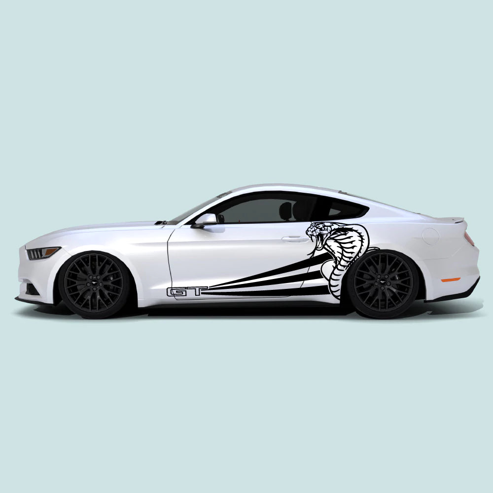 2015-2023 Ford Mustang GT Cobra inspired side decals in black for doors and rear quarter panels