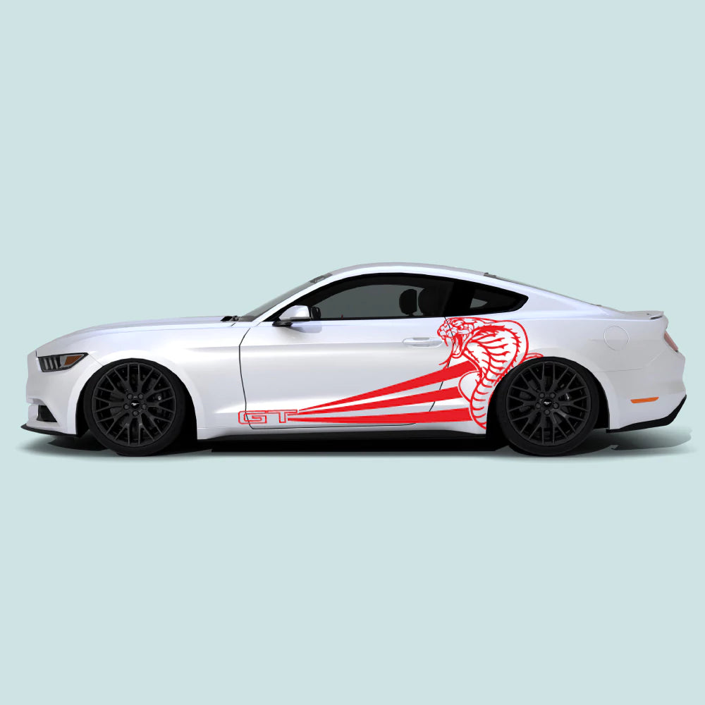 2015-2023 Ford Mustang GT Cobra inspired side decals in red for doors and rear quarter panels