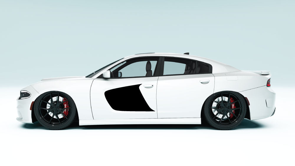 Scalp Blade Door Graphics - black decals on white car