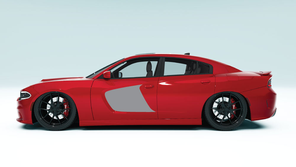 Scalp Blade Door Graphics - Gray decals on red car
