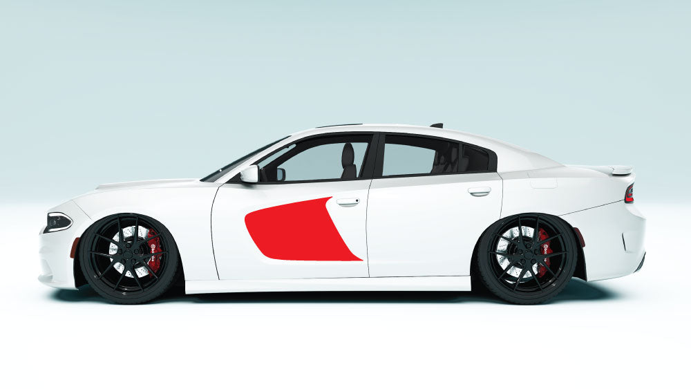 Scalp Blade Door Graphics - Red decals on white car