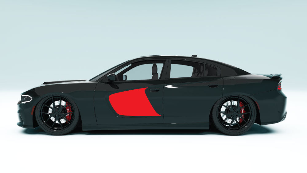 Scalp Blade Door Graphics - red decals on black car