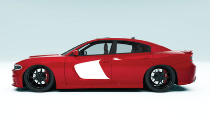 Scalp Blade Door Graphics - white decals on red car