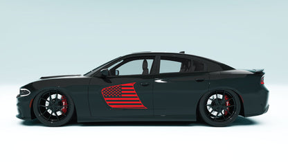 Front Door Scalp USA Flag Decals & Graphics for Dodge Charger - red decals on black car