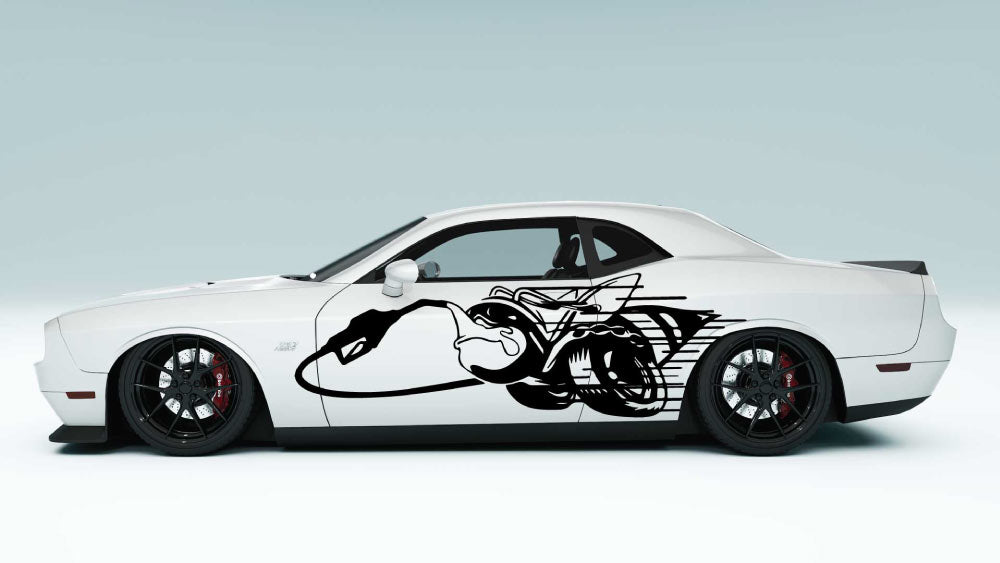 Fuel Thirsty Scat Pack Bee side decals in black for Dodge Challenge
