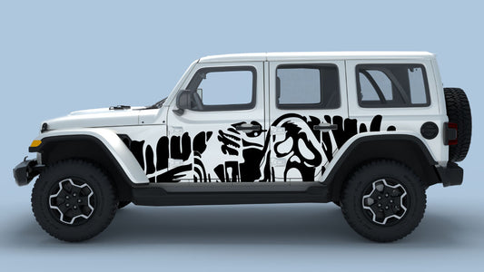 Black Ghost Drip Side Decals on White Jeep Wrangler JL