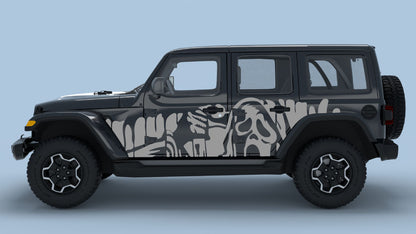 Gray Ghost Drip Side Decals on Black Jeep Wrangler JL