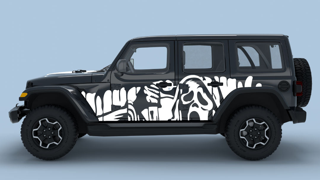 White Ghost Drip Side Decals on Black Jeep Wrangler JL
