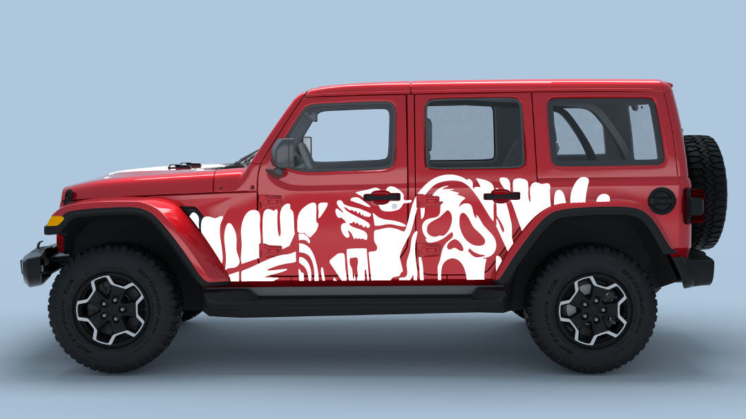 White Ghost Drip Side Decals on Red Jeep Wrangler JL