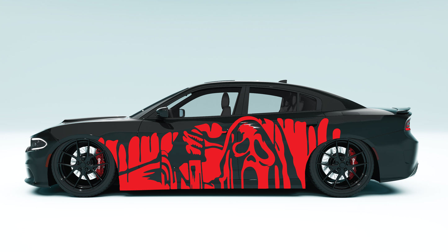 Spooky Melting Ghost Face XXL Side Decals - Graphics for Dodge Charger.