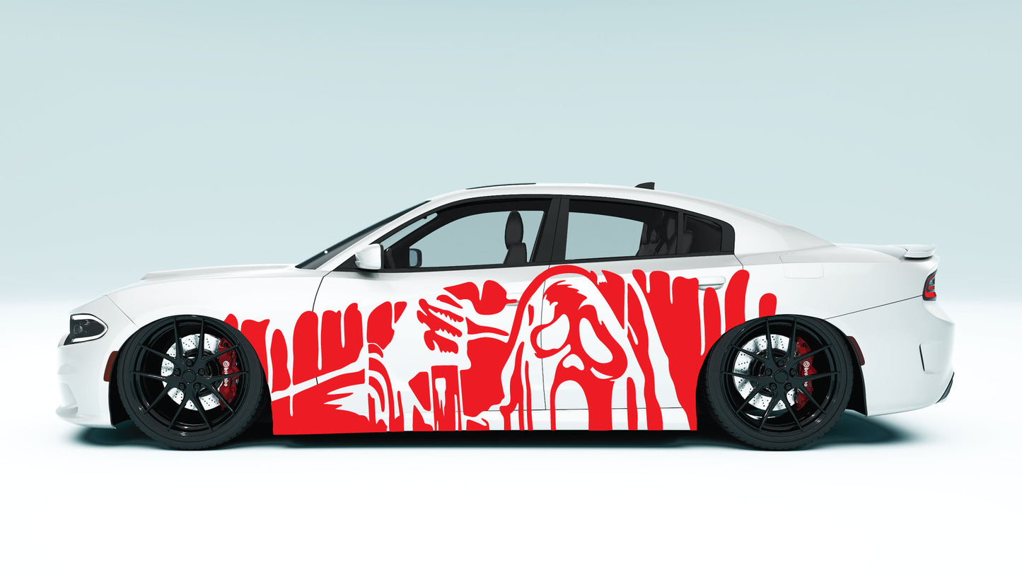 Spooky Melting Ghost Face XXL Side Decals - Graphics for Dodge Charger.