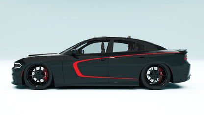 Inner Scallop Side Stripes for Dodge Charger - red decals on black car