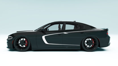 Inner Scallop Side Stripes for Dodge Charger - white decals on black car 
