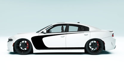Outer Scallop C-Style Side Stripes for Dodge Charger - black decals on white car