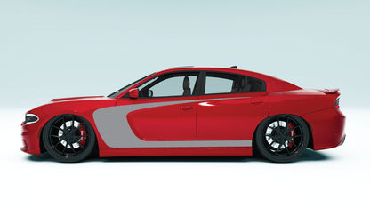 Outer Scallop C-Style Side Stripes for Dodge Charger - gray decals on red car