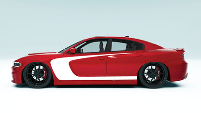 Outer Scallop C-Style Side Stripes for Dodge Charger - white decals on red car