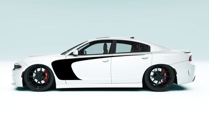 Outer Scallop Side Stripes for Dodge Charger - black decals on white car