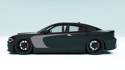 Outer Scallop Side Stripes for Dodge Charger - gray decals on black car
