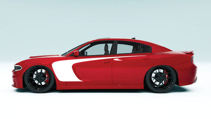 Outer Scallop Side Stripes for Dodge Charger - white decals on red car
