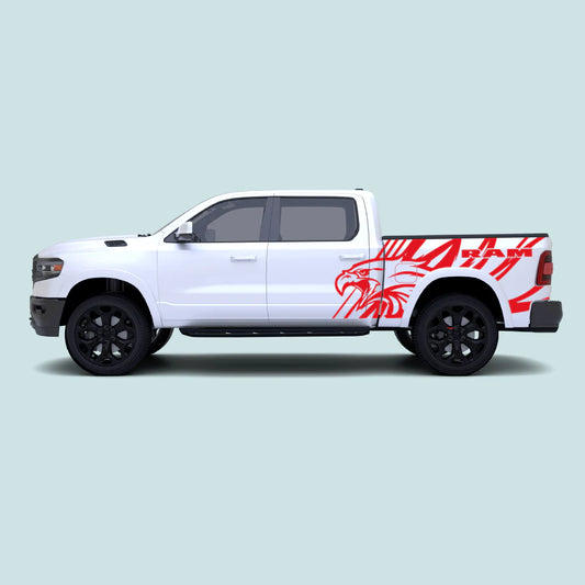 2019-present Ram 1500 American Eagle side decal kit in red for the side doors and bed panels