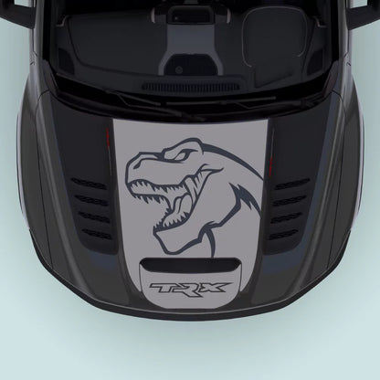 2021–2024 Ram TRX Logo Hood Decal in grey applied to the hood center, custom-fit vinyl graphics for Ram TRX 2021–2024.