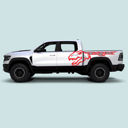 Ram TRX Dinosaur XL side decals in red for 2021-2024 Ram TRX side doors and bed panels
