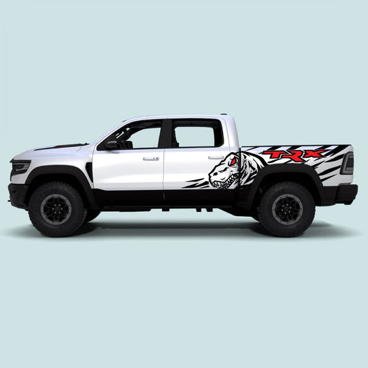 2021-2024 Ram TRX Dinosaur XXL Bed Decals in black for side doors and rear bed panels