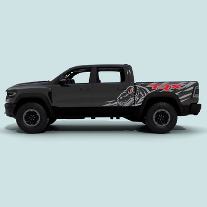 2021-2024 Ram TRX Dinosaur XXL Bed Decals in grey for side doors and rear bed panels
