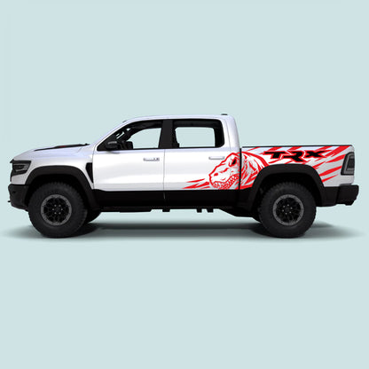 2021-2024 Ram TRX Dinosaur XXL Bed Decals in red for side doors and rear bed panels