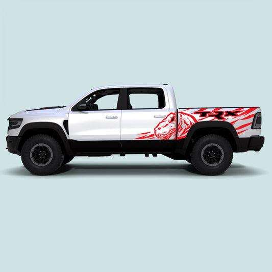 2021-2024 Ram TRX Dinosaur XXL Bed Decals in red for side doors and rear bed panels