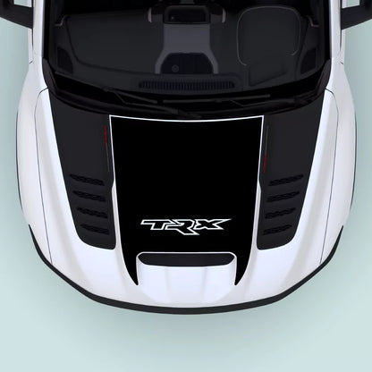 2021–2024 Ram TRX Text Hood Decal Black vinyl graphic installed on hood center for Ram TRX models with bold TRX text design.