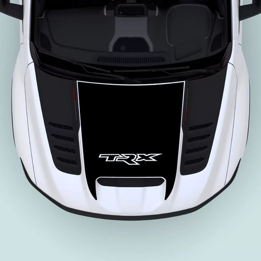 2021–2024 Ram TRX Text Hood Decal Black vinyl graphic installed on hood center for Ram TRX models with bold TRX text design.