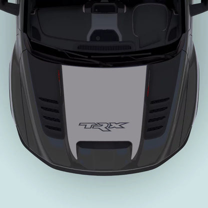 2021–2024 Ram TRX Text Hood Decal Grey vinyl graphic designed for the hood center of Ram TRX 2021–2024 models with TRX text.