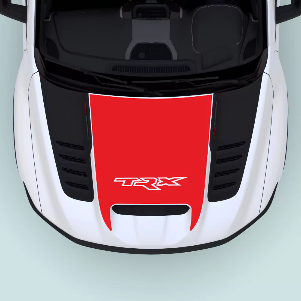2021–2024 Ram TRX Text Hood Decal Red vinyl graphic for hood center on Ram TRX, featuring a bold TRX text design.