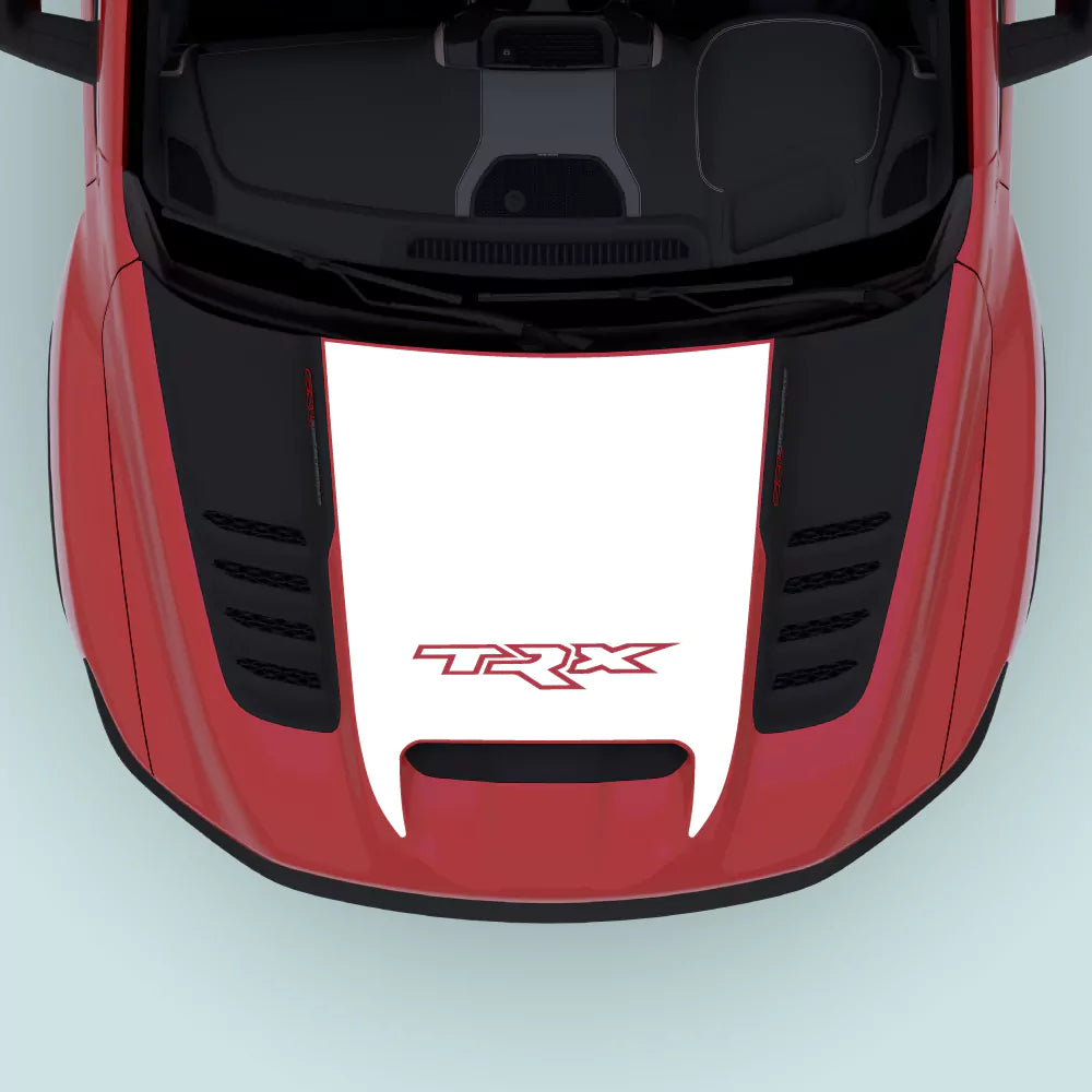 2021–2024 Ram TRX Text Hood Decal White hood center vinyl graphic for Ram TRX 2021–2024 with clean TRX text styling.
