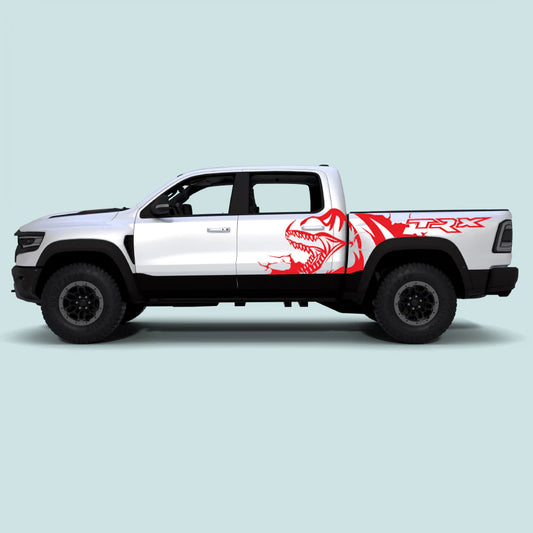 2021-2024 Ram TRX Predator door and bed side decals in red vinyl graphics on driver and passenger sides