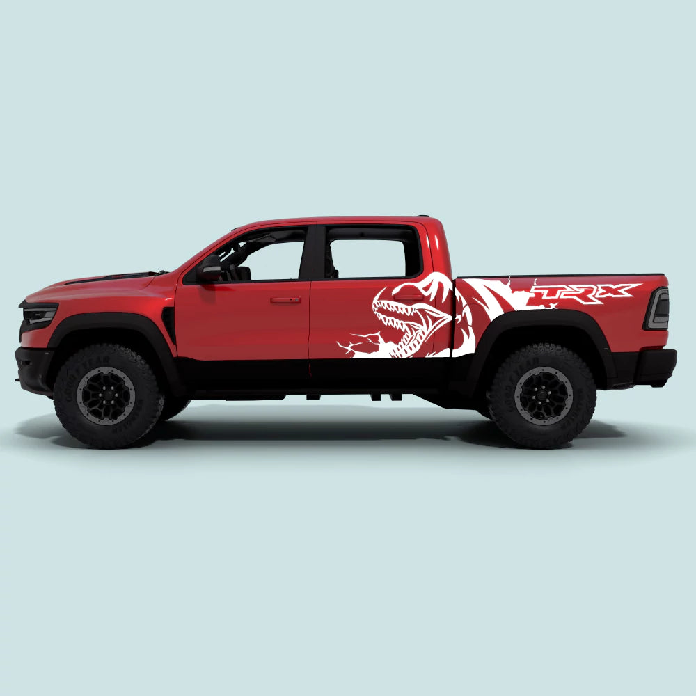 2021-2024 Ram TRX Predator door and bed side decals in white vinyl graphics on driver and passenger sides