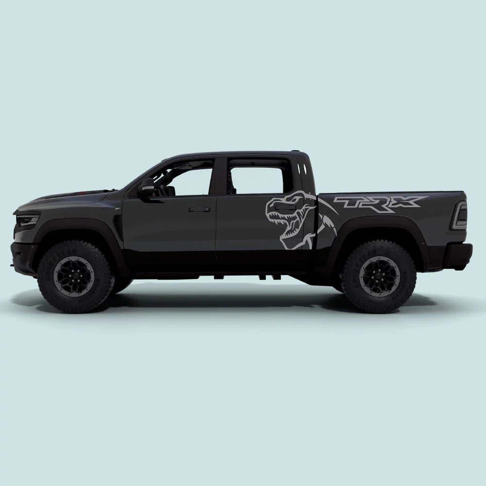 2021-2024 Ram TRX T-Rex large side decals in grey for side doors and rear bed panels