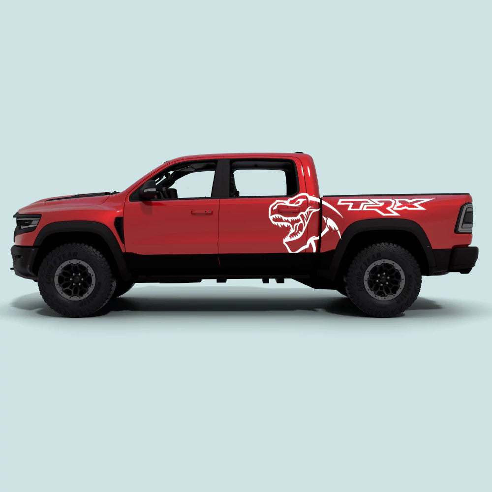 2021-2024 Ram TRX T-Rex large side decals in white for side doors and rear bed panels
